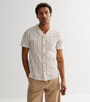 New Look Cream Stripe Revere Collar Short Sleeve Pocket Front Shirt